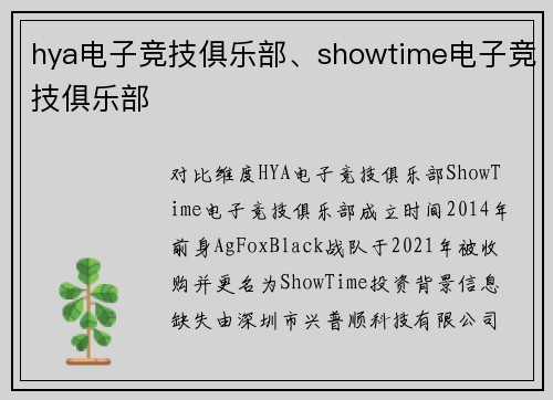 hya电子竞技俱乐部、showtime电子竞技俱乐部